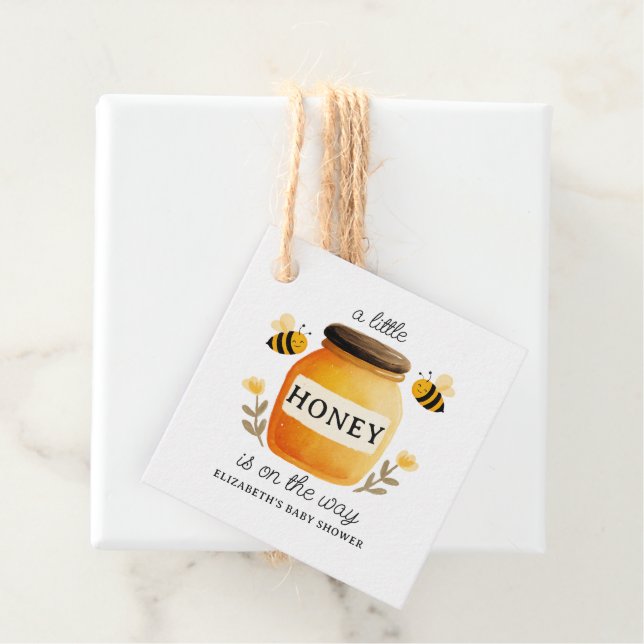 Watercolor Honey & Bees Baby Shower Yellow Geschenkanhänger (Beispiel)