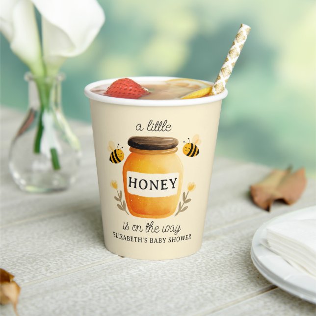 Watercolor Honey & Bees Baby Shower Yellow Pappbecher (In Situ)