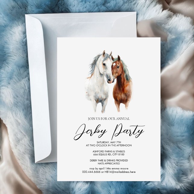 Watercolor Horses Derby Party Invitation with Eleg Einladung (Von Creator hochgeladen)