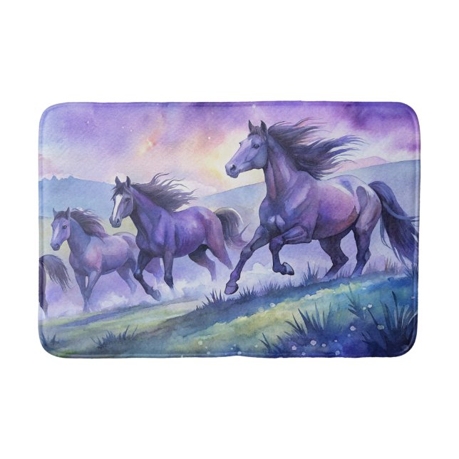 Watercolor Horses Running Kitchen Towel Badematte (Vorderseite)
