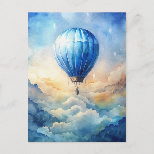 Watercolor Hot Air Balloon Peaceful Sky  Postkarte (Vorderseite)