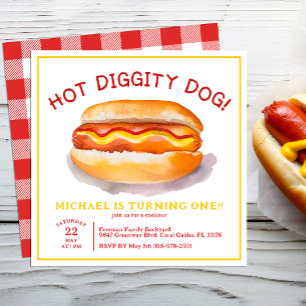 Watercolor Hot Dog Invitation d'anniversaire - Enf