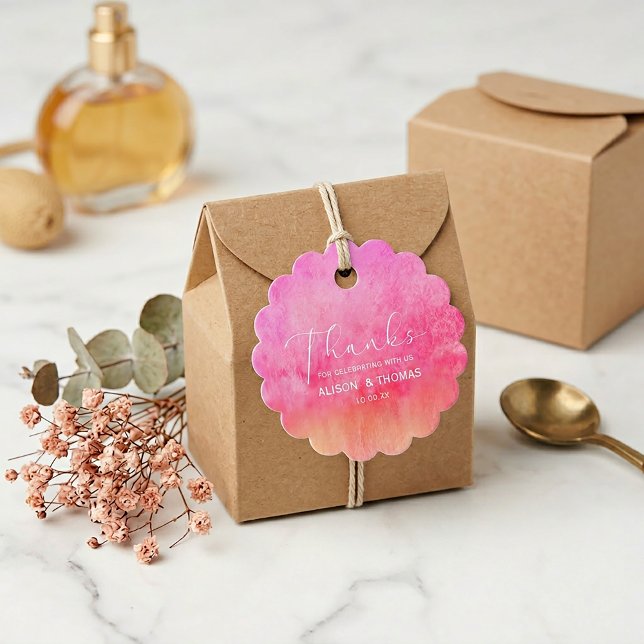 Watercolor Hot Pink and Orange Wedding  Geschenkanhänger (#colorfulwedding
#pinkwedding
#coralwedding
#weddingstationery
#gardenwedding
#weddingdecor
#favor)