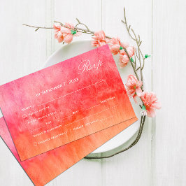 Watercolor Hot Pink and Orange Wedding Rsvp Karte