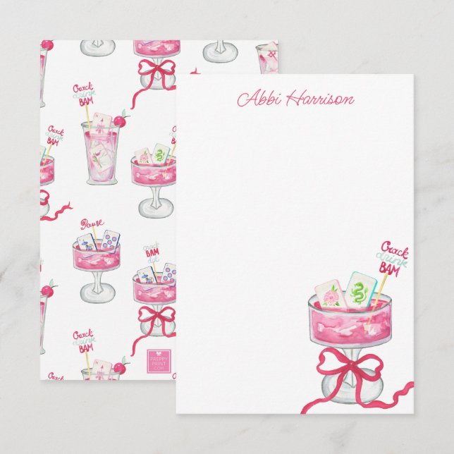 Watercolor Hot Pink Mahjong Cocktails Dankeskarte (Vorne/Hinten)