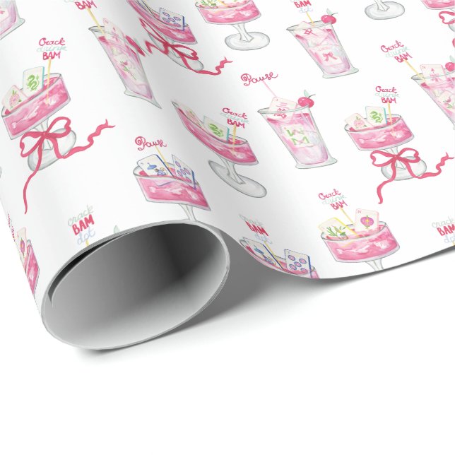 Watercolor Hot Pink Mahjong Cocktails Geschenkpapier (Rolleneckpunkt)