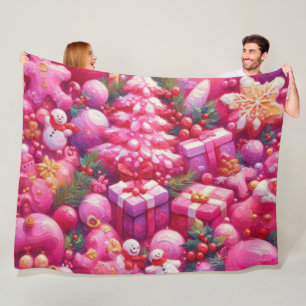 Watercolor Hot Pink Weihnachtsmotifs Urlaub Fleecedecke
