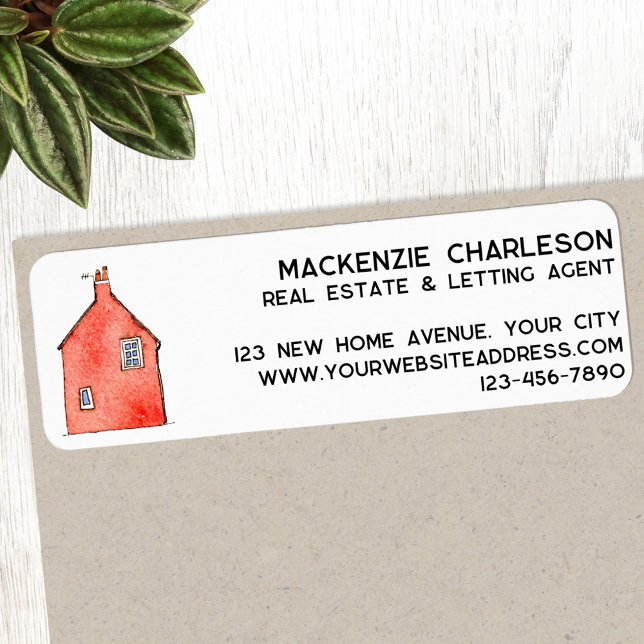 Watercolor House Art Business Rücksendeadresse (Watercolor house art real estate letting agent business promotional return address label)