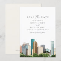 Watercolor Houston Texas Skyline Save the Date