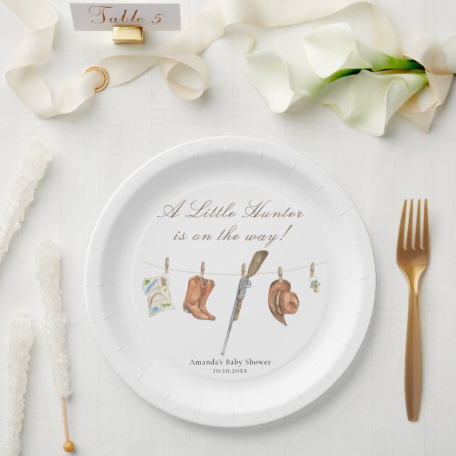 Watercolor Hunter Baby Shower Pappteller (Hochzeit)