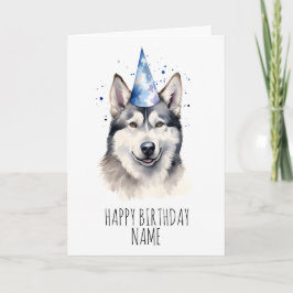 Watercolor Husky Birthday Card Karte
