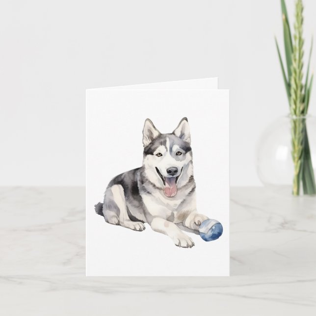 Watercolor Husky Dog Dankeskarte (Vorderseite)