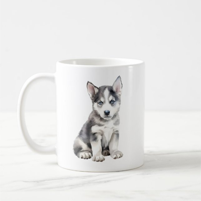 Watercolor Husky Dog Kaffeetasse (Links)