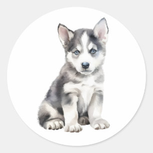 Watercolor Husky Dog Runder Aufkleber
