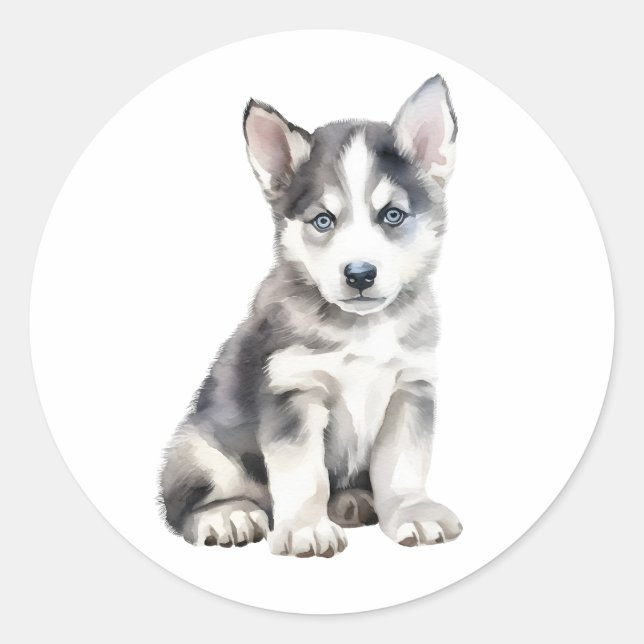 Watercolor Husky Dog Runder Aufkleber (Vorderseite)