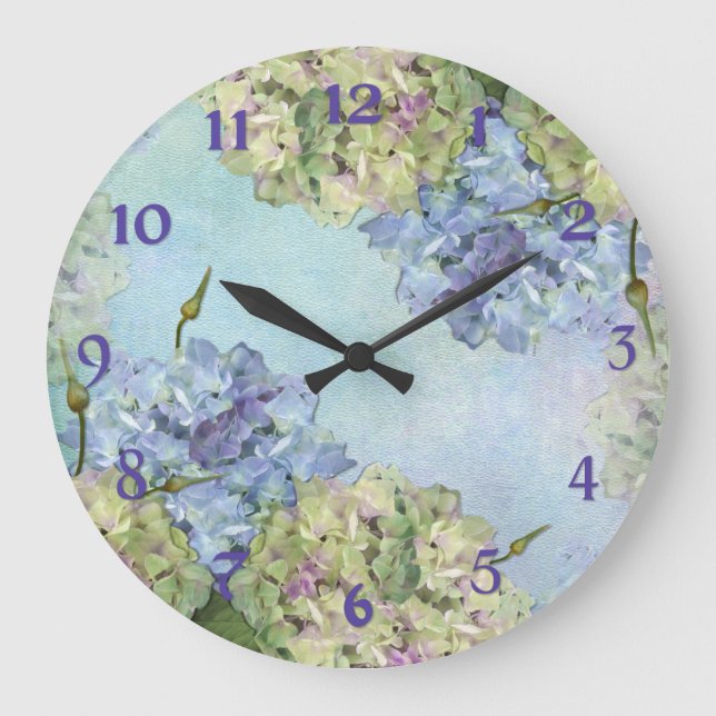 Watercolor Hydrangea Floral Große Wanduhr (Vorderseite)