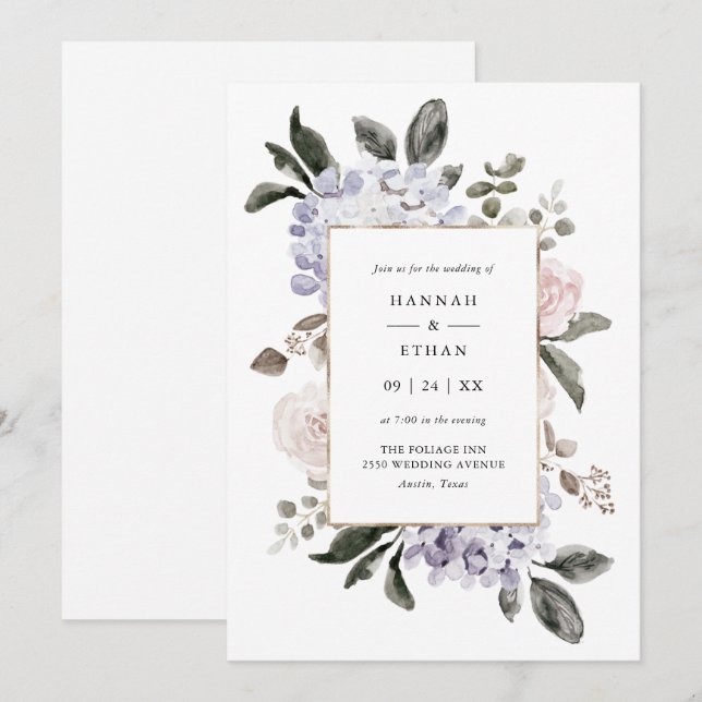 Watercolor Hydrangea Floral | Hochzeit Einladung (Vorne/Hinten)