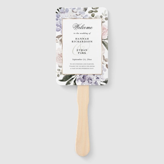 Watercolor Hydrangea Floral | Hochzeit Fächer (Vorderseite)