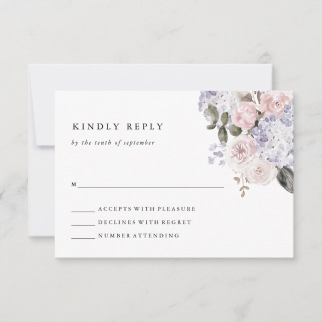Watercolor Hydrangea Floral | Hochzeit RSVP Karte (Vorderseite)