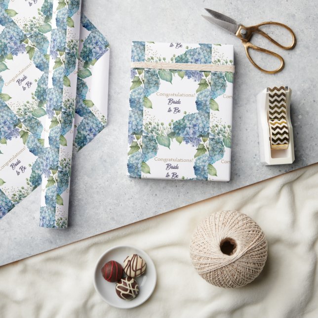 Watercolor Hydrangeas “Congratulations” Wrapping  Geschenkpapier (Kunsthandwerk)