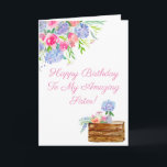 Watercolor Hydrangeas Happy Birthday Sister Karte<br><div class="desc">Wasserfarbe von Hydrangeas,  Rose,  GRenerie mit einer Kiste Hydrangea in einer Vase. Sie können die Formulierung leicht ändern!</div>