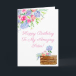 Watercolor Hydrangeas Happy Birthday Sister Karte<br><div class="desc">Wasserfarbe von Hydrangeas,  Rose,  GRenerie mit einer Kiste Hydrangea in einer Vase. Sie können die Formulierung leicht ändern!</div>