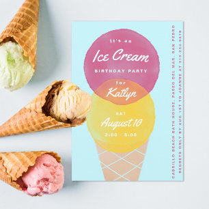 Watercolor Ice Creme Geburtstagsparty Einladung