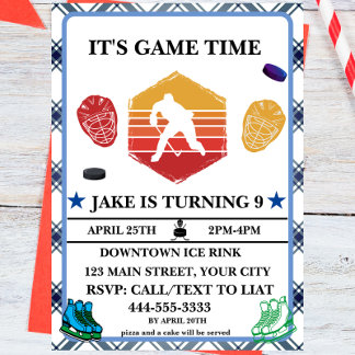 Watercolor Ice Hockey Geburtstagsthema Einladung