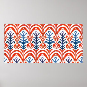 Watercolor Ikat seamless pattern. Blumendeorative Poster
