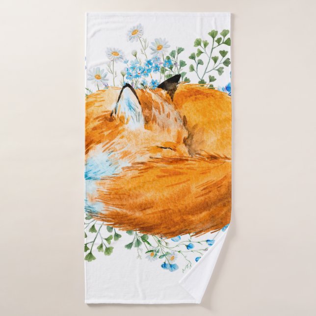 watercolor illustration of a sleeping fox, red fox badehandtuch (Badehandtuch)