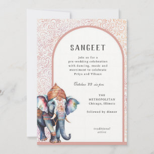 Watercolor Indian Wedding Elephant Sangeet Einladung
