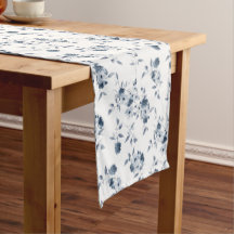 Watercolor Indidigo Blauer Blumentisch Runner