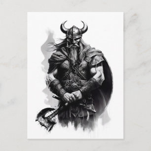 Watercolor ink pencil of Viking warrioir Postkarte
