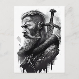Watercolor ink pencil of Viking warrioir Postkarte