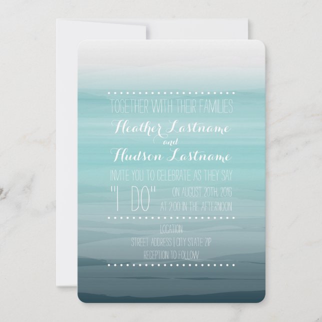 Watercolor inspirierte Ombre Hochzeit - aquamarin Einladung (Vorderseite)