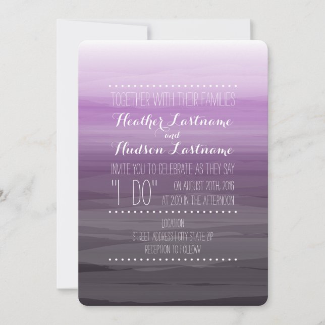 Watercolor inspirierte Ombre Hochzeit - dunkle Einladung (Vorderseite)