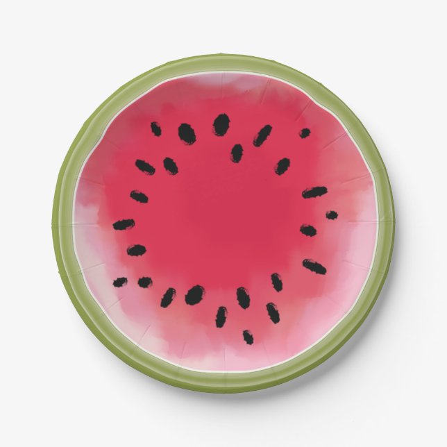 Watercolor-inspirierter Wassermelone-Papier-Teller Pappteller (Vorderseite)
