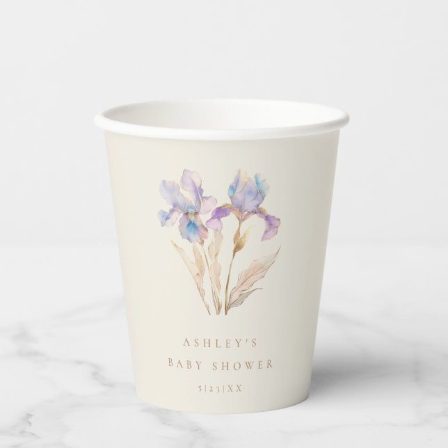 Watercolor Iris Baby Dusche Pappbecher (Vorderseite)