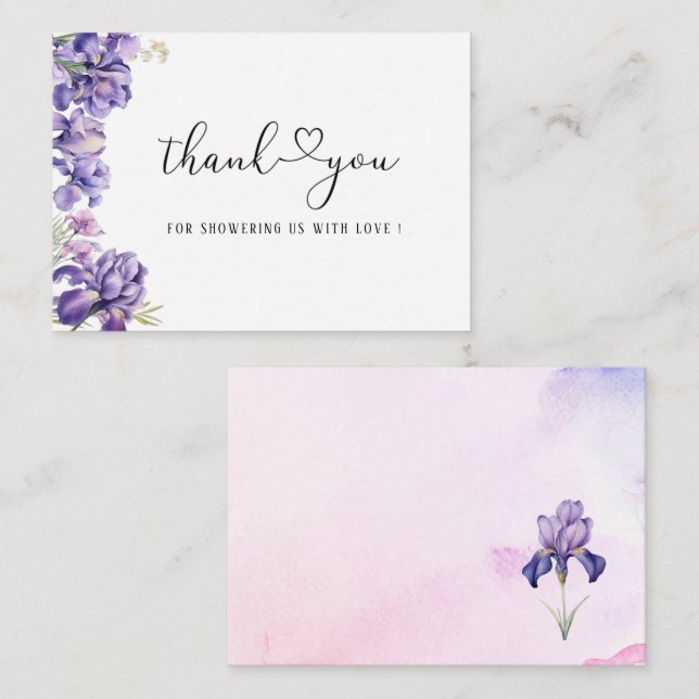 Watercolor Iris Lilac Blume Brautparty Mitteilungskarte (Vorne/Hinten)