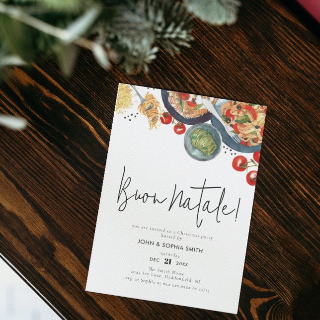 Watercolor Italian Buon Natale Christmas Party Einladung (Von Creator hochgeladen)