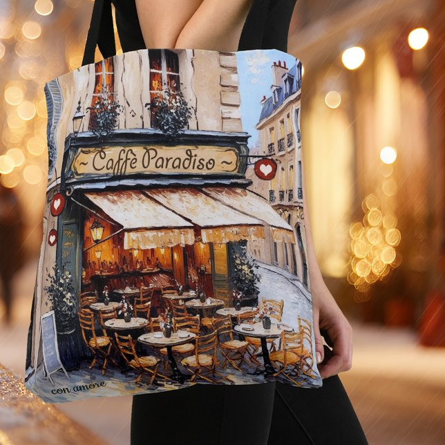 Watercolor Italian Café Coffee Lover  Tasche (Tote bag featuring a watercolor painting of an Italian coffee shop)