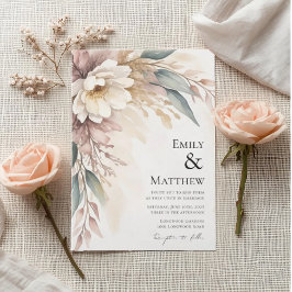 Watercolor Ivory Floral Wedding Invitation
