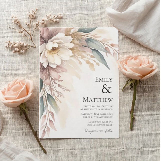 Watercolor Ivory Floral Wedding Invitation Einladung (Von Creator hochgeladen)