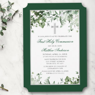 Watercolor Ivy Ferns Sage Green Silver Communion Einladung