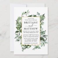 Watercolor Ivy Ferns Sage Greenerity Gold Wedding