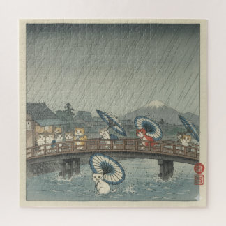 Watercolor Japanese Kittens & Rain Shower Parody