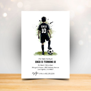 Watercolor-Jersey-Junge Rückansicht Fußball-Geburt Einladung