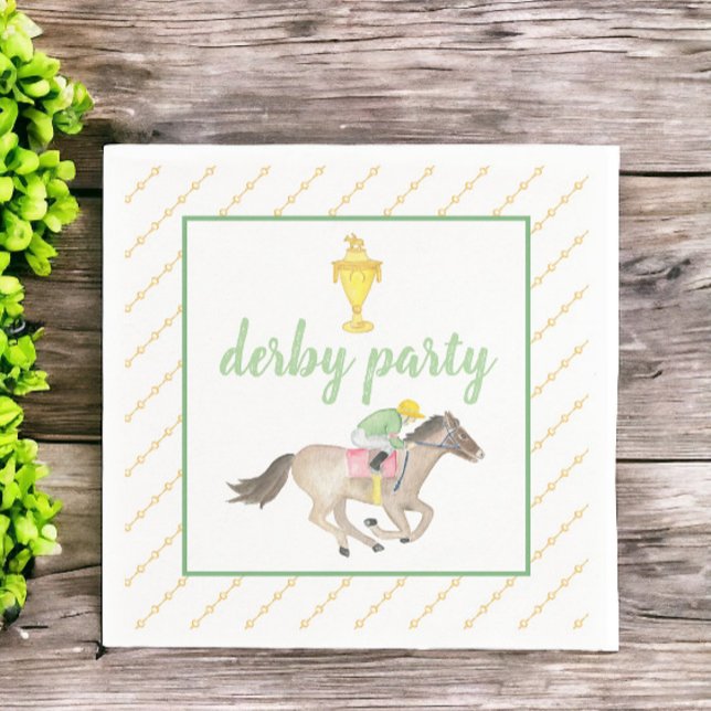 Watercolor Jockey Derby Party Race Gold Serviette (Von Creator hochgeladen)