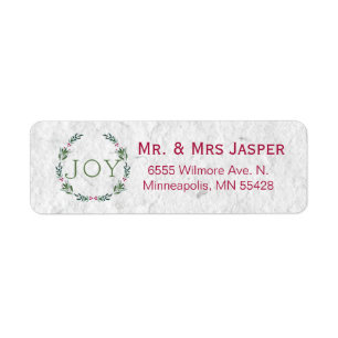 Watercolor Joy Wreath-Adressetikett