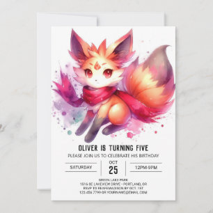 Watercolor Joyful Fox Birthday Einladung